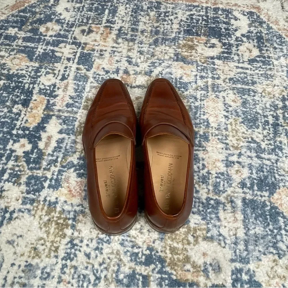 GRAVATI for Bergdorf Goodman Elegant Brown Leather Slip-On Loafers